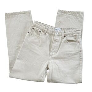 ZARA Womens High Waisted Straight Leg Jeans Ecru Beige Sz 6 Button Fly Stovepipe